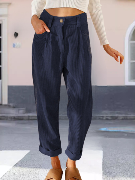 

Women Plain Long Elastic Waist Pants Vintage Spring/Fall Trousers, Purplish blue, Pants