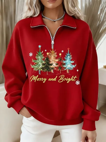 

Women Christmas Shawl Collar Printing Casual Spring/Fall Long Sleeve Sweatshirt, Red, Sweatshirts & Hoodies