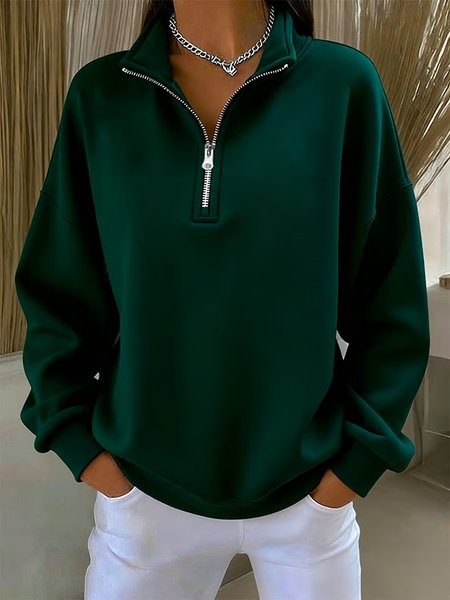 

Plain Regular Fit Casual Zipper Sweatshirt, Green, Outerwear