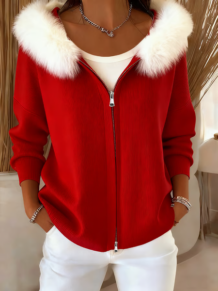 

Women's Winter Outerwear Casual Christmas Long Sleeve Hoodie Fleece Coat, Red, Coats
