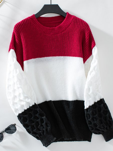 

Women Cotton Color Block Long Sleeve Comfy Casual Sweater, Wine red, Sweaters