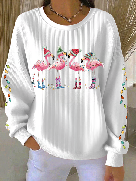 

Women Flamingo Crew Neck Printing Casual Spring/Fall Long Sleeve Sweatshirt, White, Sweatshirts & Hoodies