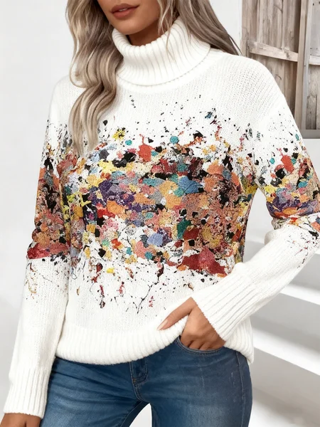 

Women Gradient Pattern Long Sleeve Comfy Vintage Sweater, White, Sweaters