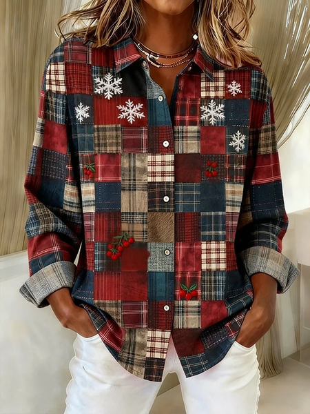 

Shirt Collar Regular Sleeve Long Sleeve Christmas Buckle Regular Loose Button Up Shirt Shirt For Women, As picture, Shirts