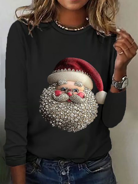 

Casual Santa Claus Crew Neck Long Sleeve T-shirt, Black, T-shirts