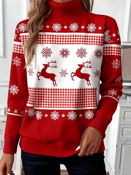 

Women Geometric Long Sleeve Comfy Vintage Sweater, Red, Sweaters