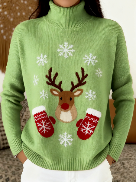 

Women Christmas Long Sleeve Comfy Vintage Sweater, Green, Sweaters