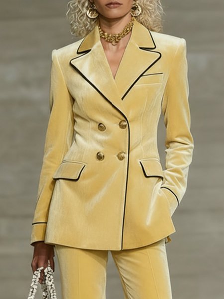 Urban Piping Buttoned Plain Lapel Collar Blazer