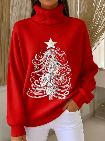 

Women Christmas Long Sleeve Comfy Vintage Sweater, Red, Sweaters