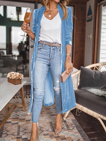 

Women Plain Spring/Fall Cover-up Vintage Split Joint Lightweight Cardigan, Sky blue, Cardigans