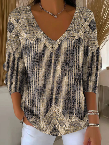 

Women Abstract Long Sleeve Tee T-shirt V Neck Printing Casual Spring/Fall Top, As picture, T-Shirts