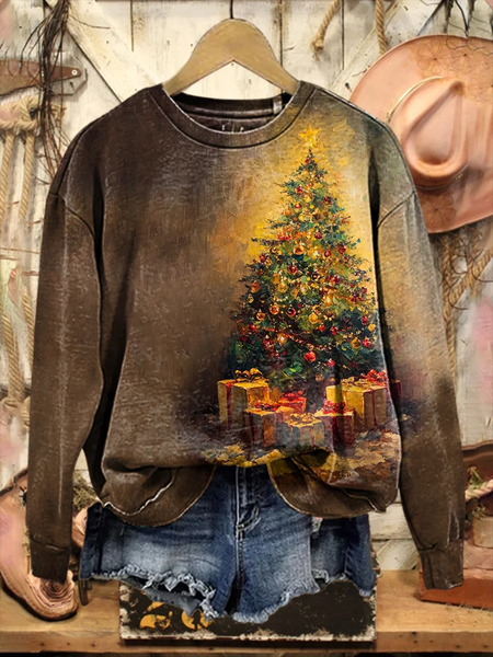 

Women Christmas Crew Neck Printing Casual Spring/Fall Long Sleeve Sweatshirt, Brown, Sweatshirts & Hoodies