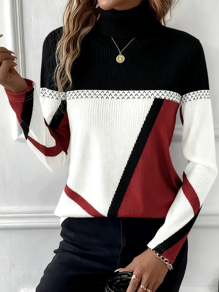 

Women Striped Long Sleeve Comfy Vintage Sweater, Black-red, Sweaters
