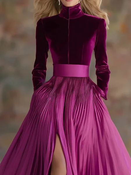 

Velvet Elegant Plain Stand Collar Blouse, As picture, Blouses and Shirts