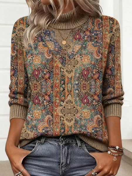 

Women Geometric Long Sleeve Comfy Vintage Sweater, Brown, Sweaters