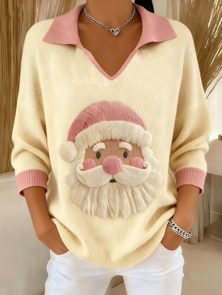 

Women Santa Claus Long Sleeve Comfy Vintage Sweater, Pink, Sweaters