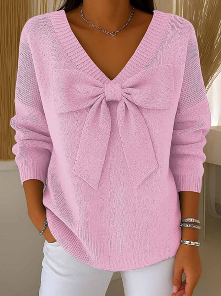 

Plain Casual Loose V Neck Knit Top, Pink, Sweaters & Cardigans