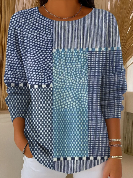 

Women Abstract Long Sleeve Comfy Casual Printing Sweater, Blue, Sweaters