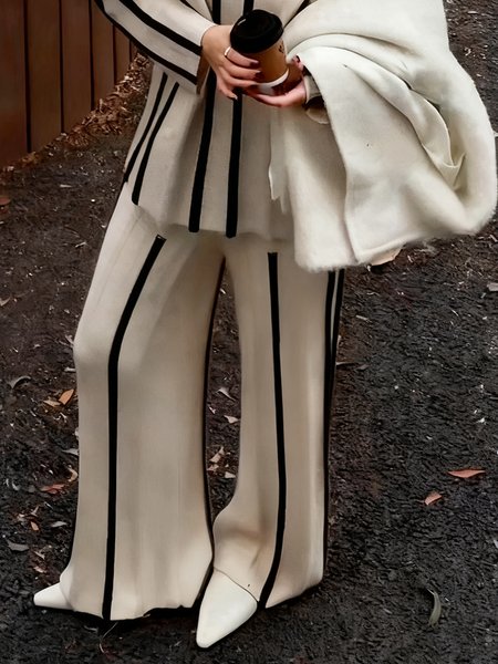 

Casual Striped Sweater Straight Pants, As picture, Pants
