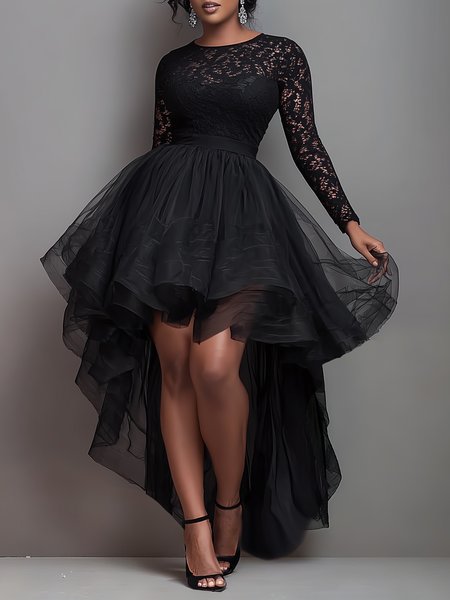 

Urban Plain Split Joint Crew Neck Midi Dress, Black, Maxi Dresses