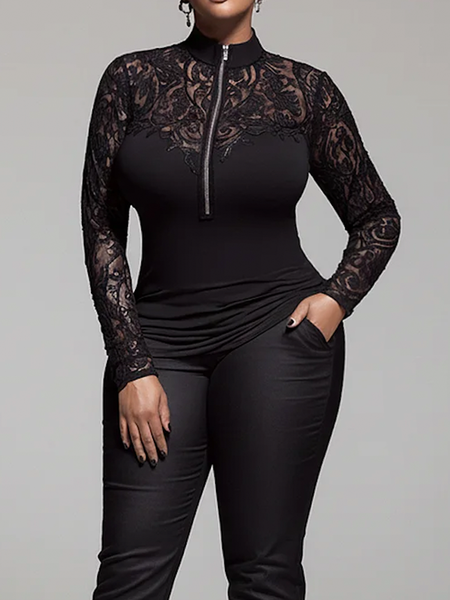 

Urban Plain Stand Collar Blouse, Black, Blouses and Shirts