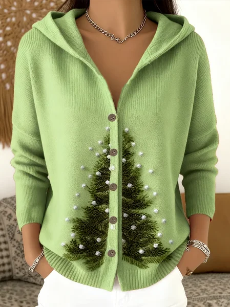 

Women Wool/Knitting Christmas Long Sleeve Comfy Casual Cardigan, Green, Cardigans