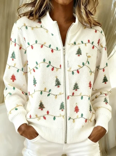 

Women Wool/Knitting Christmas Long Sleeve Comfy Casual Cardigan, White, Cardigans