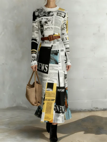 Urban Text Letters Crew Neck Maxi Dress