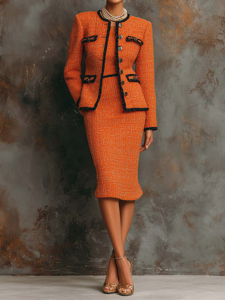 

Elegant Color Block Crew Neck Jacket, Orange, Jackets