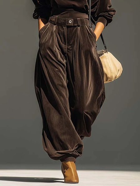

Casual Plain Ankle Banded Pants, Brown, Pants