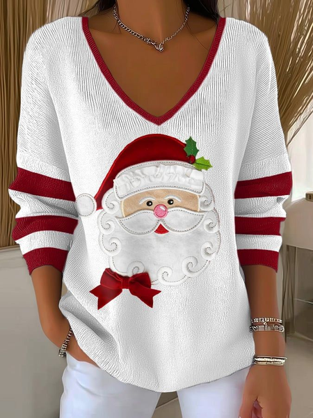 

Casual Striped V Neck Long Sleeve T-shirt, White, Sweaters