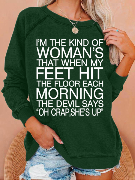 

Casual Crew Neck Text Letters Sweatshirt, Dark green, Hoodies & Sweatshirts