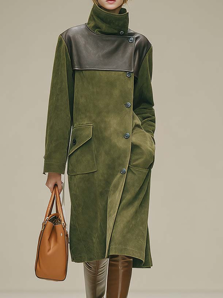 

Urban Color Block Stand Collar Faux Leather Coat, Green, Jackets