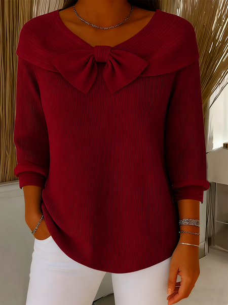 

Plain Simple Crew Neck Loose Knit Top, Wine red, Long Sleeves