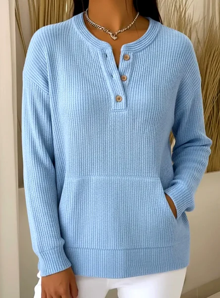 

Women Plain V Neck Casual Long Sleeve T-shirt, Blue, Long Sleeves