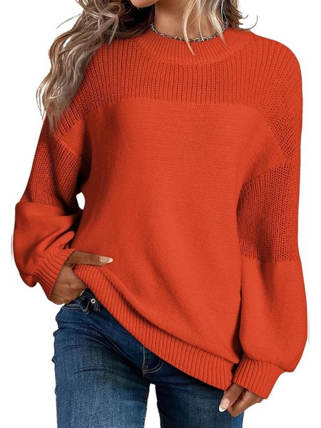 

Casual Plain Crew Neck Sweater, Red, Sweaters & Cardigans