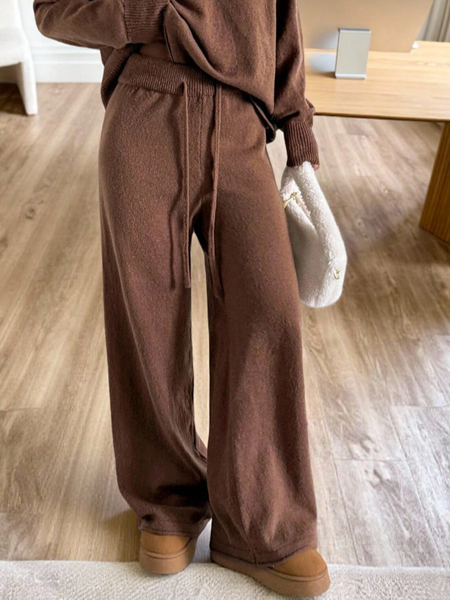 

Casual Plain Straight Sweater Pants, Brown, Pants
