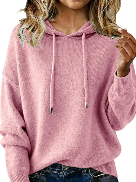 

Casual Plain Hoodie Sweater, Pink, Sweaters & Cardigans
