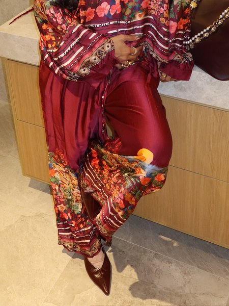 

Casual Floral Printing Straight Pants, Red, Pants