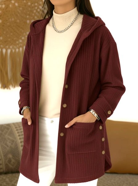 

Women Spring/Fall Outerwear Casual Plain Long Sleeve Hoodie Jacket, Wine red, Coats