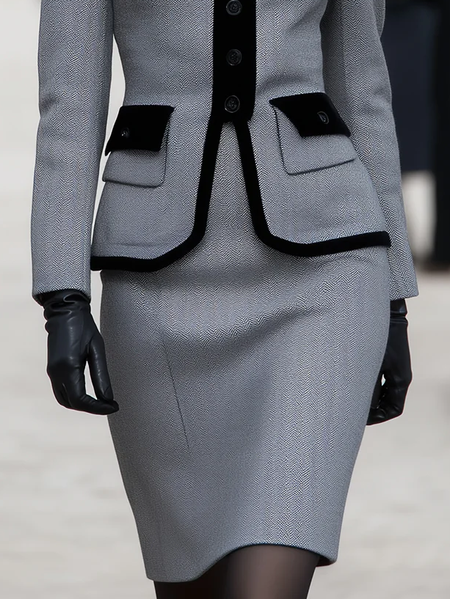 

Elegant Herringbone Mini Skirt, Gray, Skirts