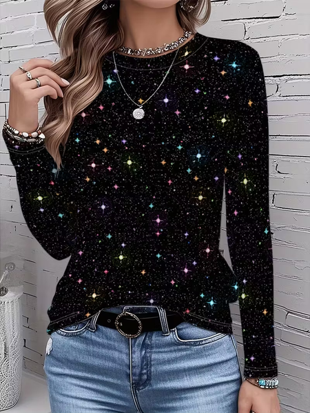 

Women Christmas Long Sleeve Tee T-shirt Crew Neck Printing Casual Spring/Fall Graphic Tee Top, Black, T-Shirts