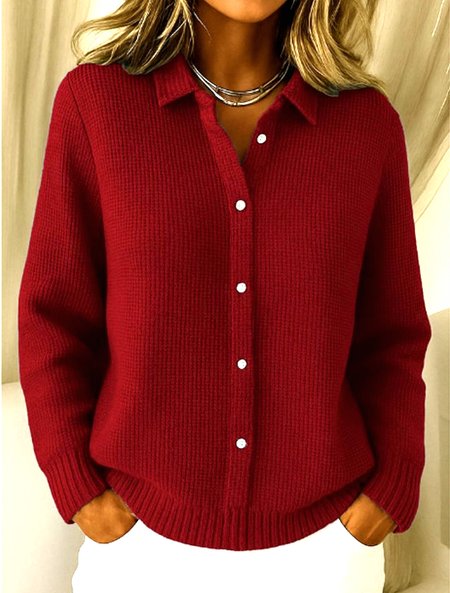 

Casual Knitted Cardigan, Wine red, Sweaters & Cardigans
