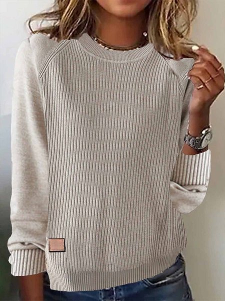 

Casual Plain Crew Neck Sweater, Apricot, Sweaters & Cardigans
