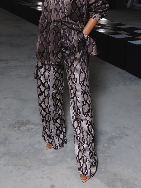 

Urban Snakeskin Printing Straight Pants, As picture, Pants