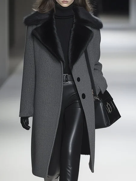 

Urban Fur Collar Color Block Shawl Collar Coat, Gray, Coats