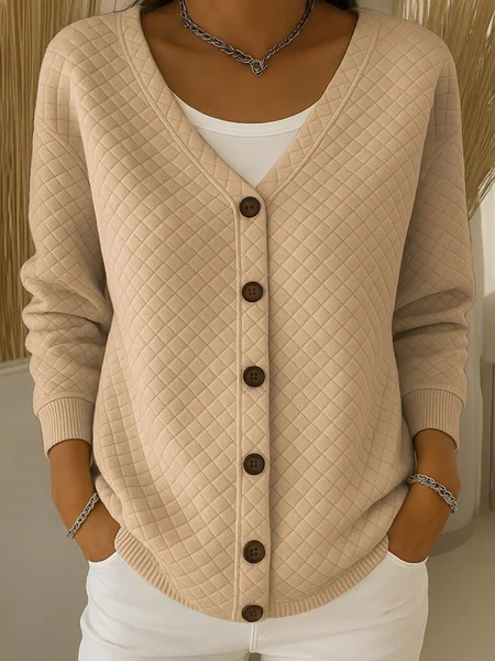 

Casual Plain V Neck Jacket, Apricot, Outerwear