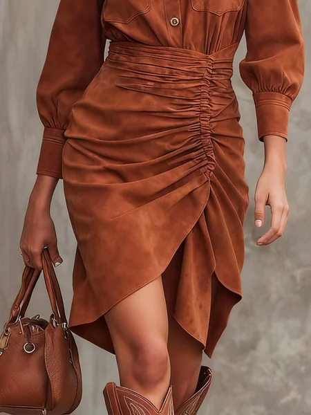 

Urban Suede Gathered Plain Faux Leather Skirt, As picture, Skirts