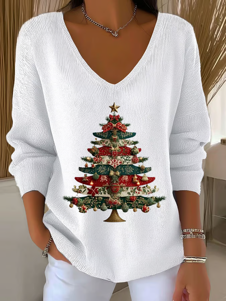 

Women Christmas Long Sleeve Tee T-shirt V Neck Printing Casual Spring/Fall Top, White, T-Shirts