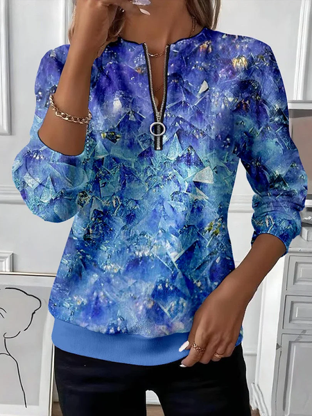 

Women Abstract Crew Neck Printing Casual Spring/Fall Long Sleeve Sweatshirt, Blue, Sweatshirts & Hoodies